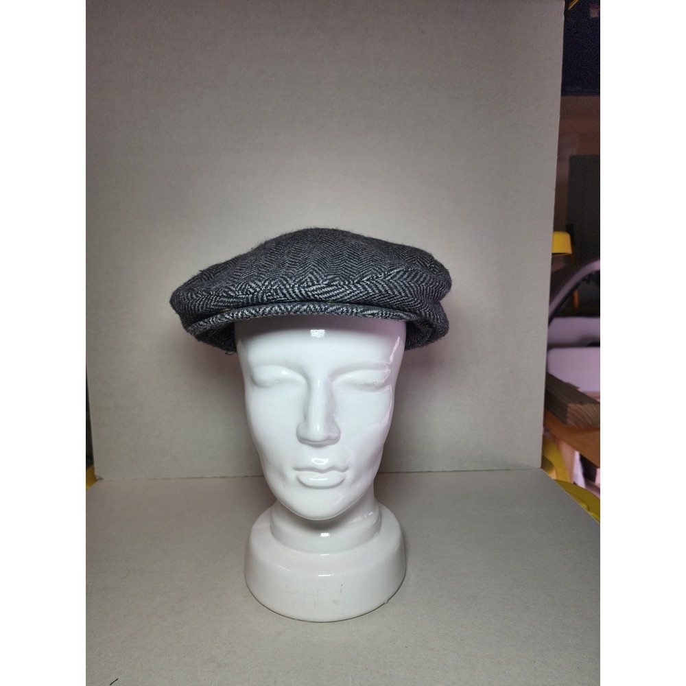 Broner Mens Grey Herringbone Wool Blend Flat Cap Ivy Hat with Ear Flap Size L